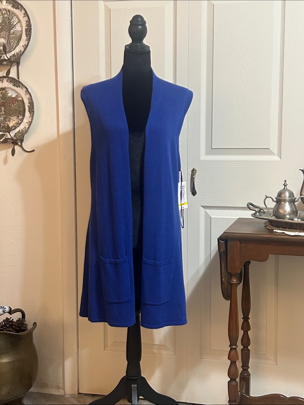 Women's Open-Front Long Vest cardigan- Royal Blue